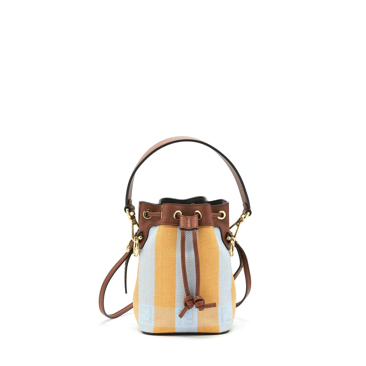 FENDI MINI MON TRESOR BUCKET BAG YELLOW AND LIGHT BLUE