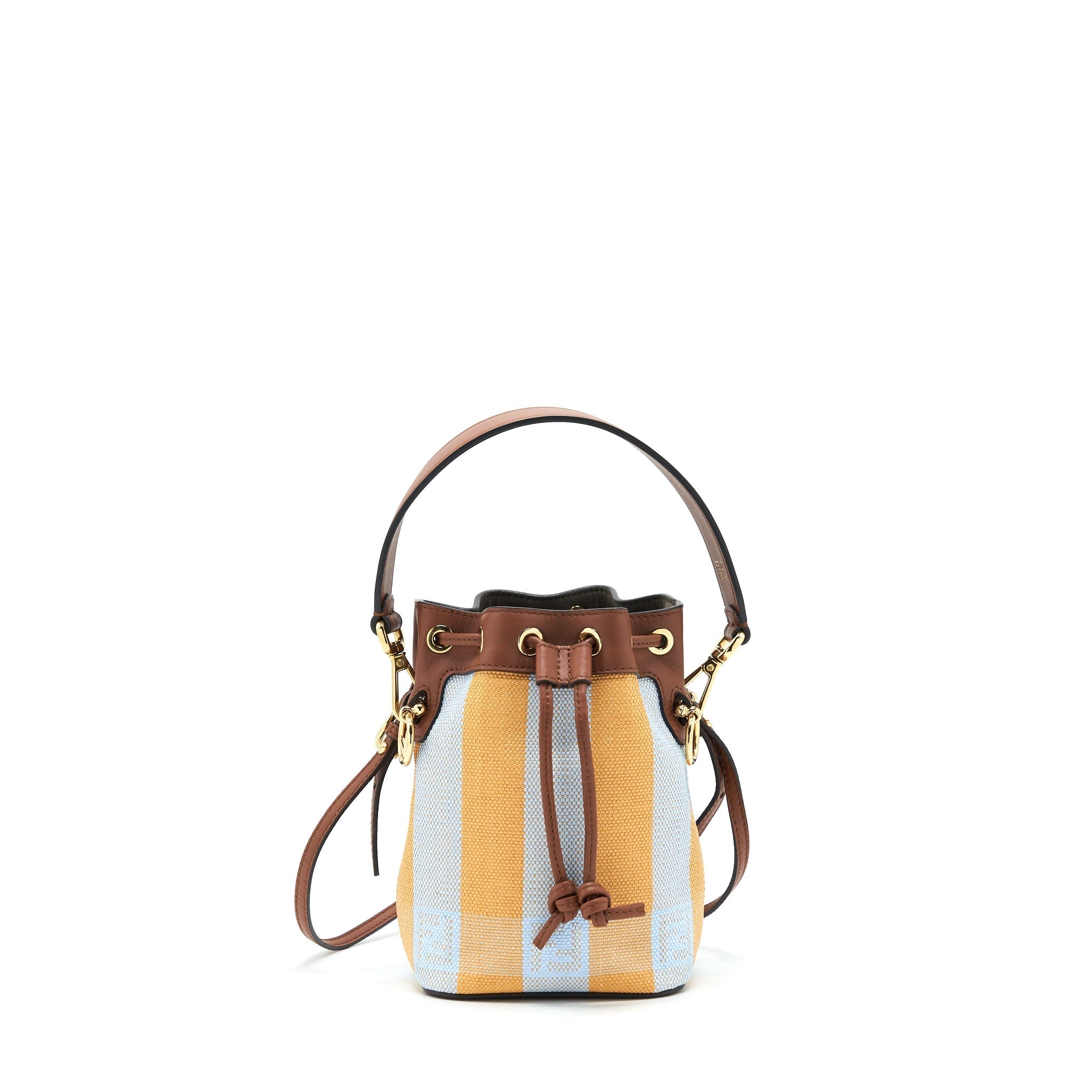 FENDI MINI MON TRESOR BUCKET BAG YELLOW AND LIGHT BLUE