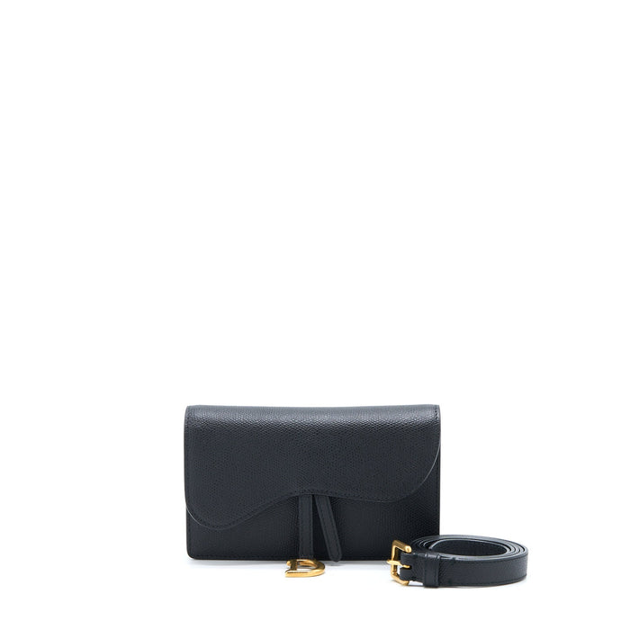 DIOR SADDLE BELT POUCH GRAINED CALFSKIN BLACK GHW