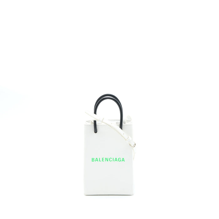 BALENCIAGA MINI SHOPPING PHONE POUCH CALFSKIN WHITE/MULTICOLOUR SHW