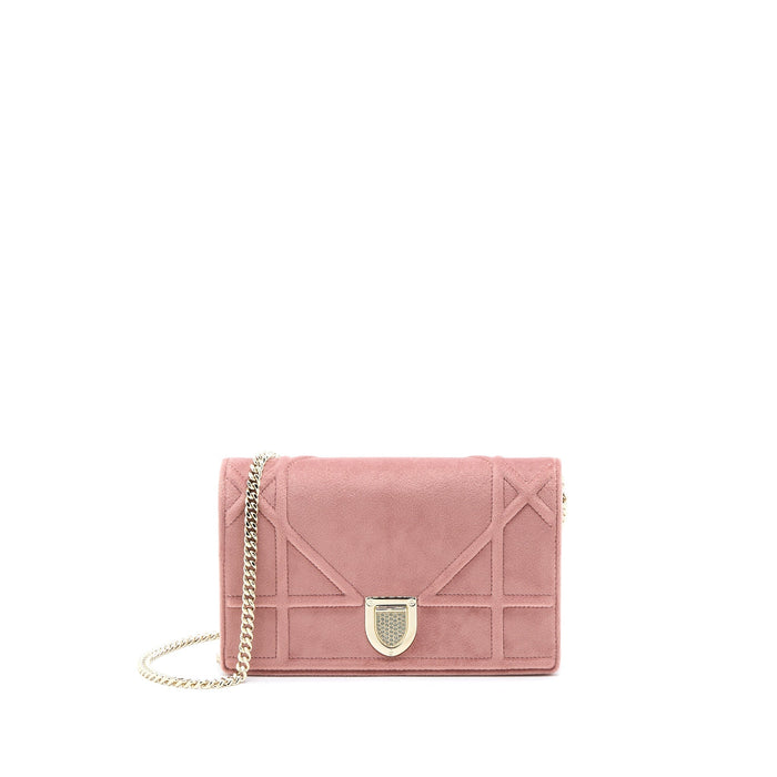 DIOR DIORMA WALLET ON CHAIN VELVET PINK GHW