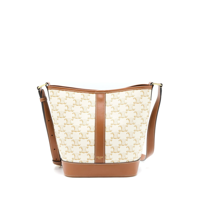 CELINE SMALL BUCKET BAG TRIOMPHE CANVAS/CALFSKIN WHITE