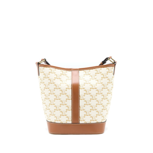 CELINE SMALL BUCKET BAG TRIOMPHE CANVAS/CALFSKIN WHITE