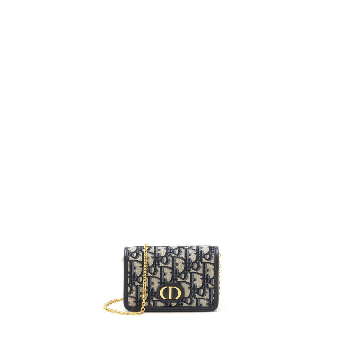 DIOR 30 MONTAIGN NANO POUCH WITH CHAIN BLUE OBLIQUE JACQUARD