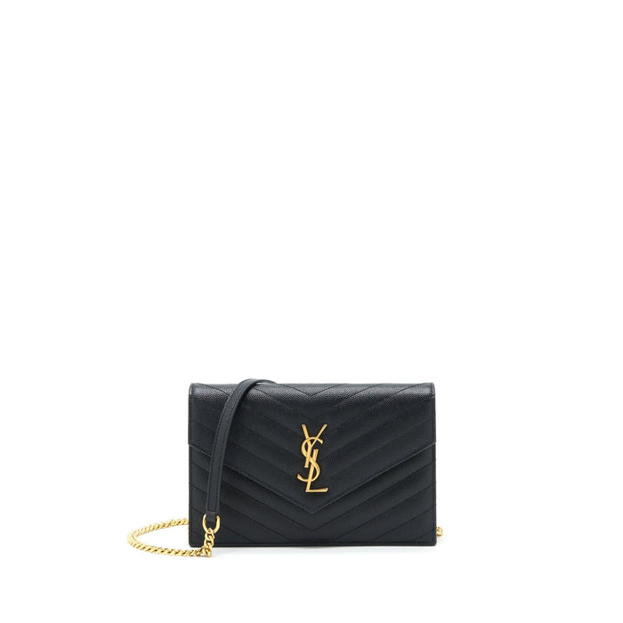SAINT LAURENT/YSL ENVELOP CHAIN WALLET CAVIAR BLACK GHW