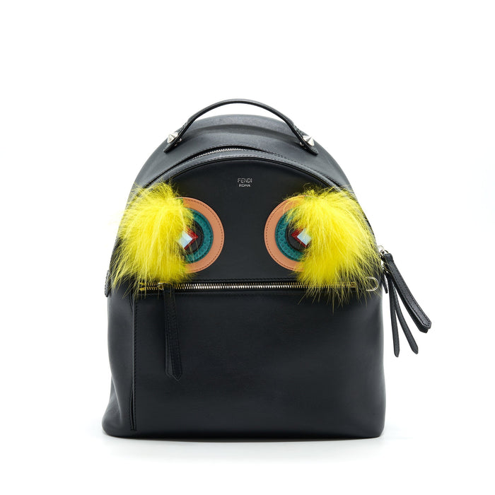 FENDI MONSTER BACKPACK IN BLACK WITH YELLOW FUR