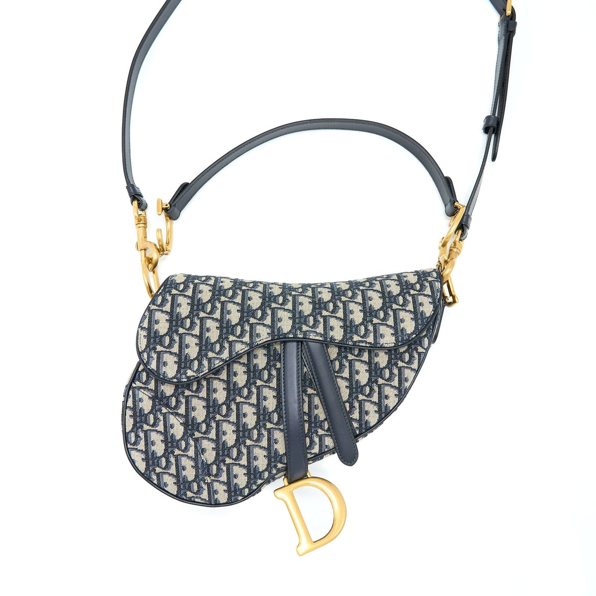 DIOR SADDLE BAG WITH REMOVABLE SHOULDER STRAP BLUE OBLIQUE JACQUARD GHW