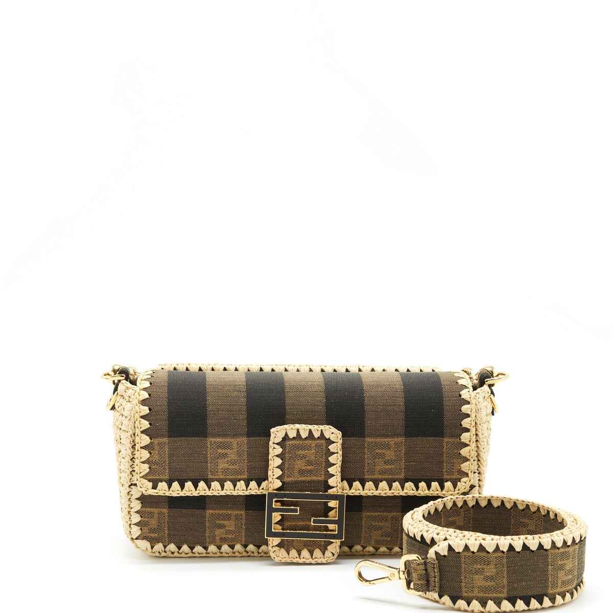 FENDI BAGUETTE SHOULDER BAG FABRIC BROWN/CREAM