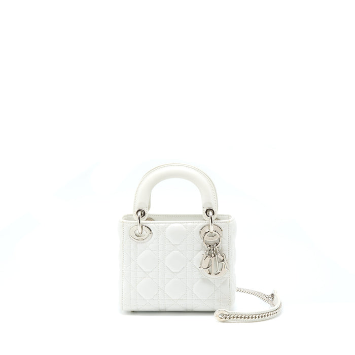 DIOR MINI LADY DIOR LAMBSKIN WHITE SHW