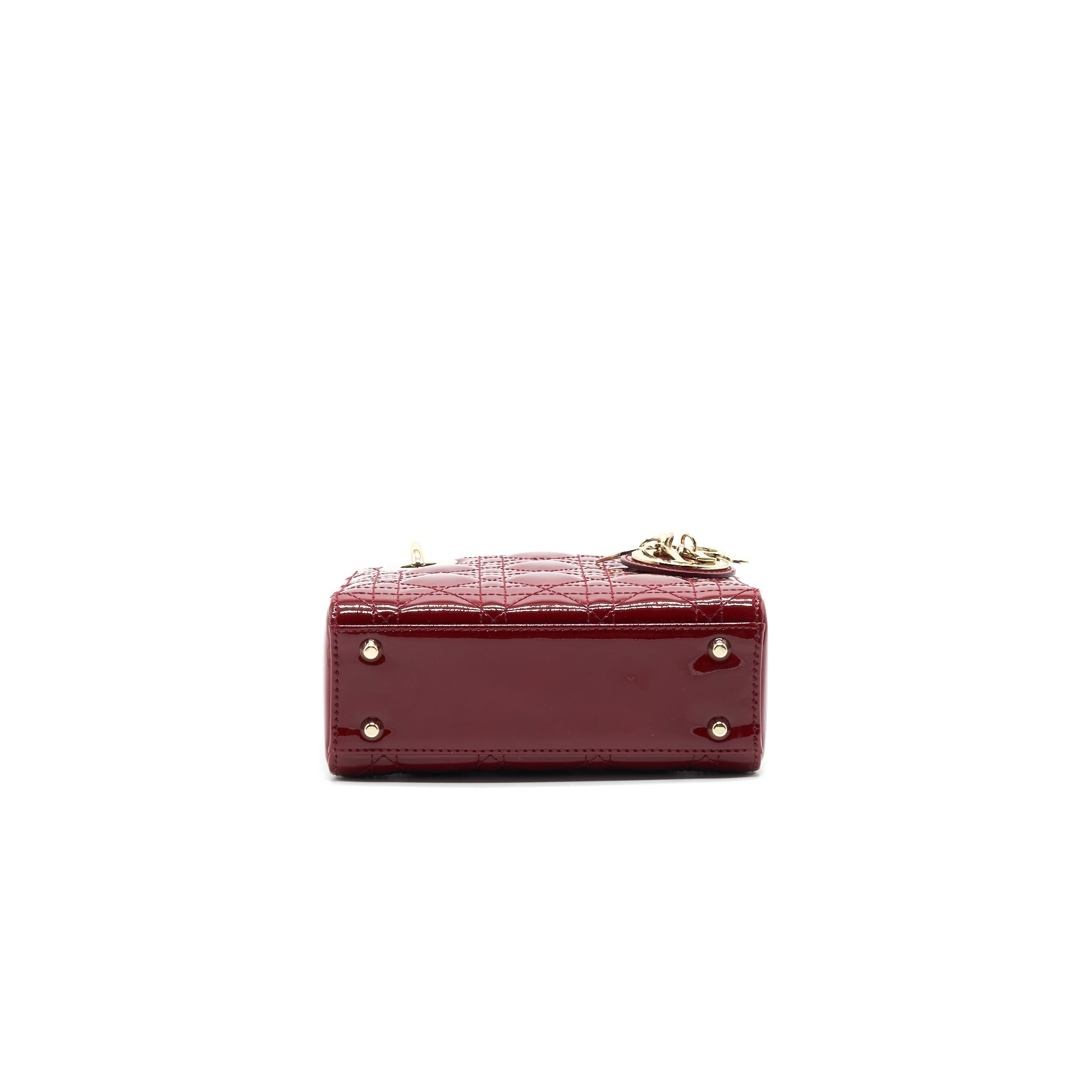 DIOR MINI LADY DIOR PATENT LEATHER RED WITH GHW