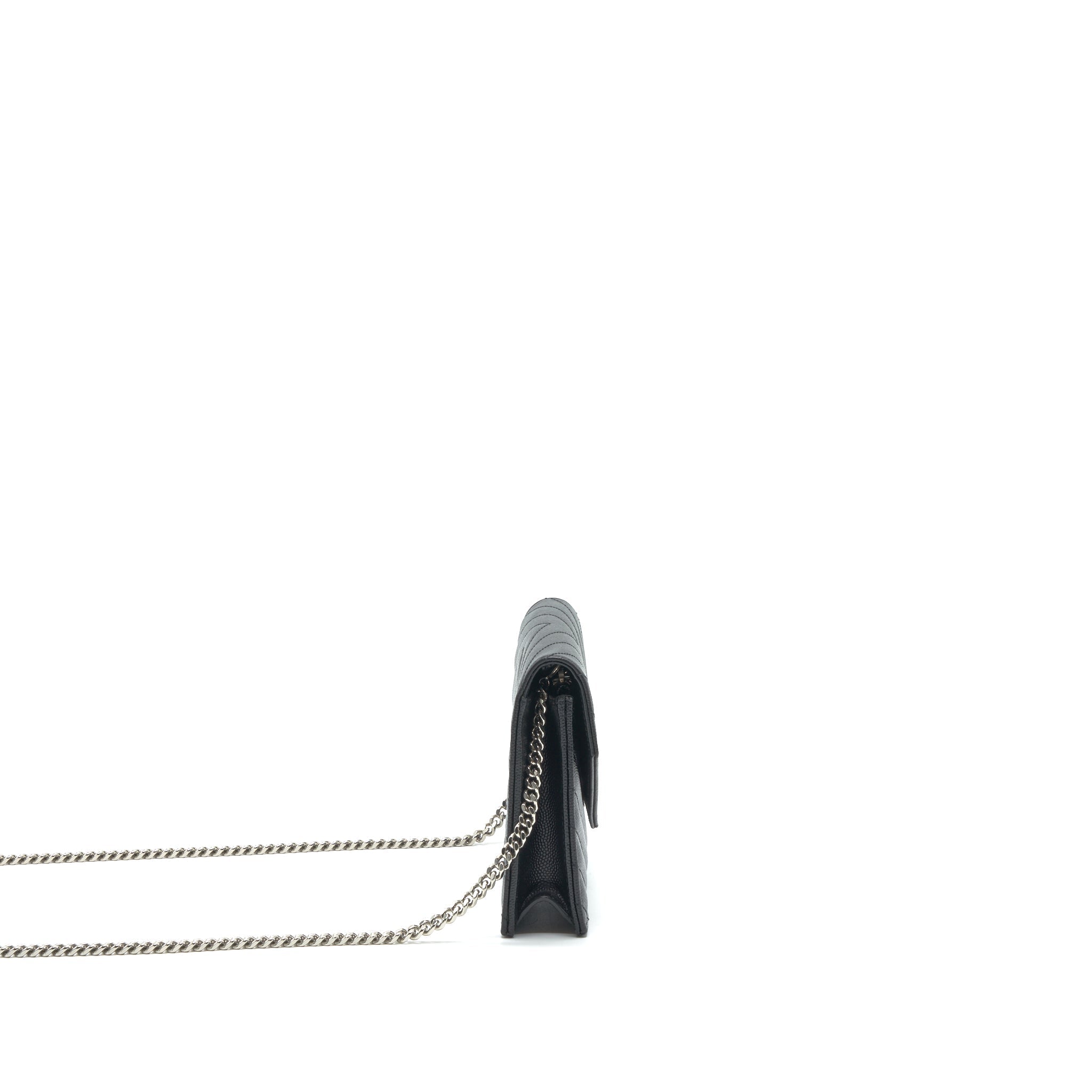 SAINT LAURENT GRAINED CALFSKIN ENVELOPE WALLET ON CHAIN BLACK SHW