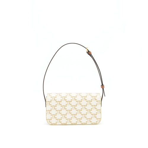 CELINE TRIOMPHE SHOULDER BAG IN TRIOMPHE CANVAS AND CALFSKIN WHITE