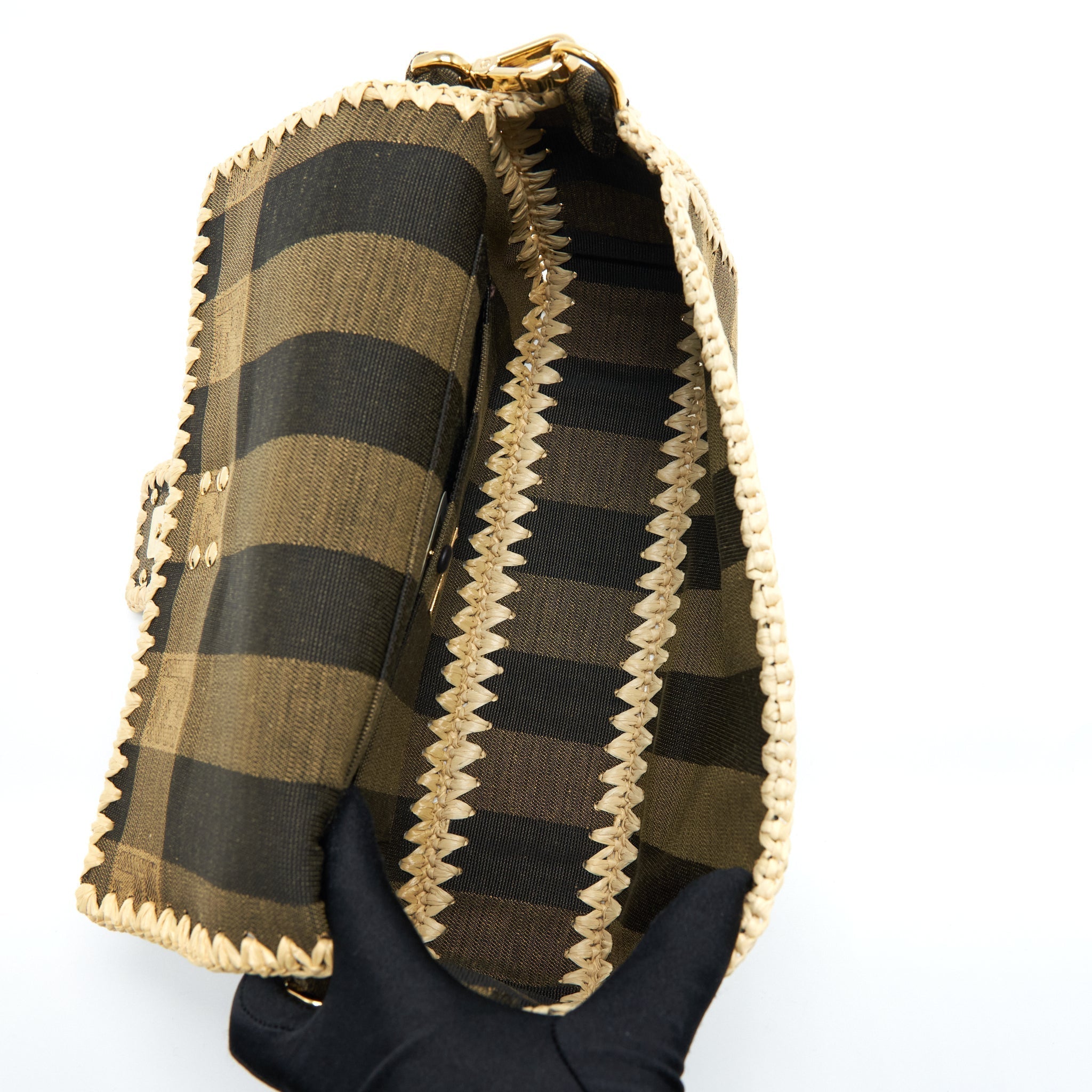 FENDI BAGUETTE SHOULDER BAG FABRIC BROWN/CREAM