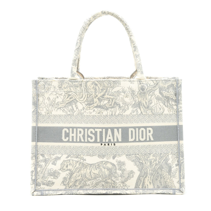 DIOR SMALL BOOK TOTE TOILE DE JOUY EMBROIDERY GREY