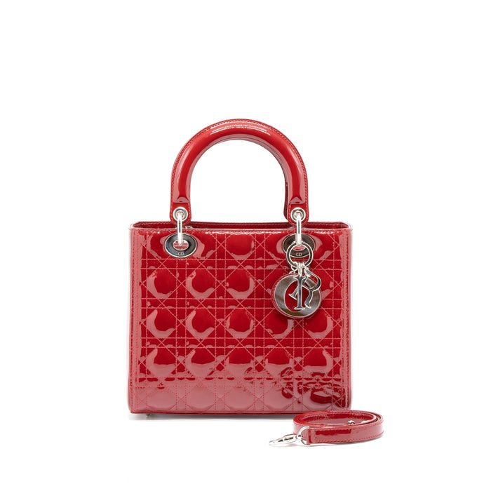 DIOR MEDIUM LADY DIOR PATENT LEATHER RED SHW