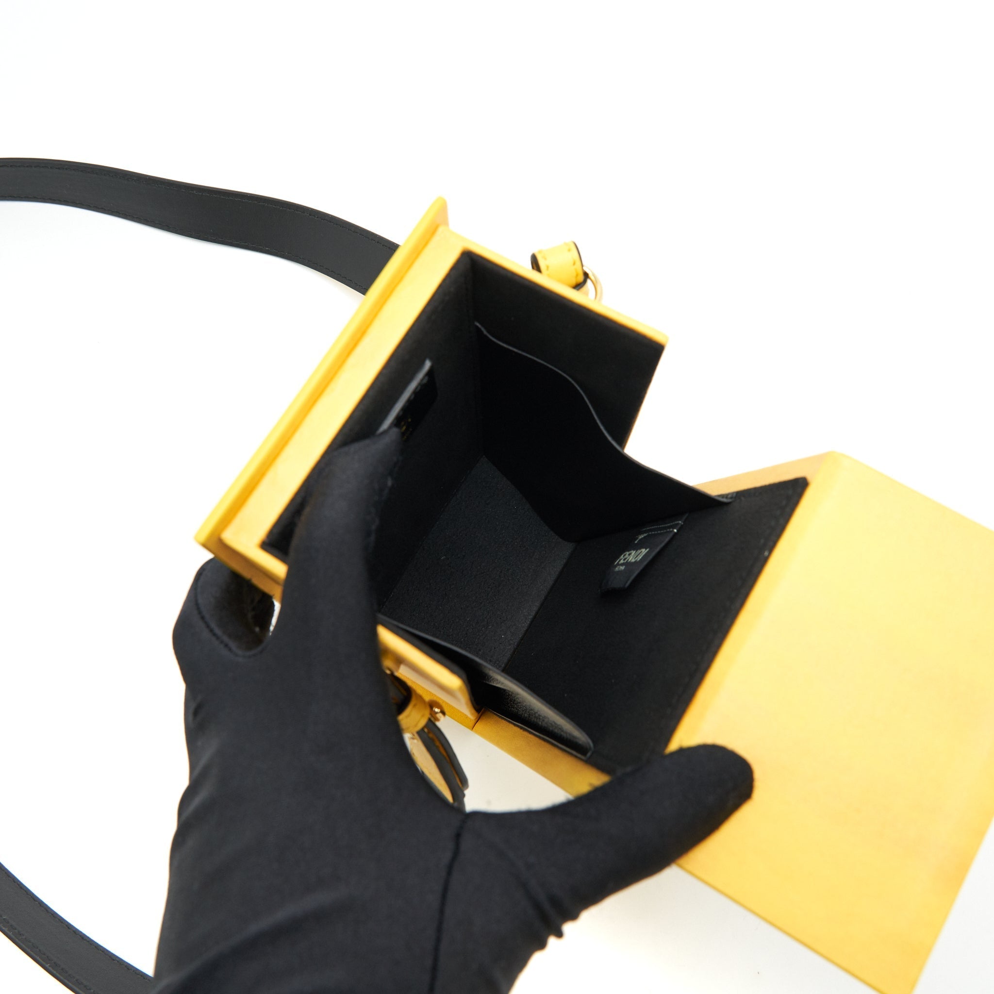 FENDI VERTICAL BOX SHOULDER BAG YELLOW/ BLACK