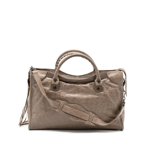 BALENCIAGA CLASSIC CITY BAG LIGHT BROWN RUTHENIUM HARDWARE