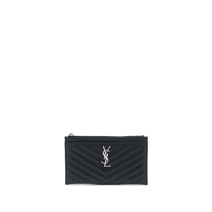 SAINT LAURENT CASSANDRA MATELASSE ZIPPED POUCH GRAINED CALFSKIN BLACK SHW