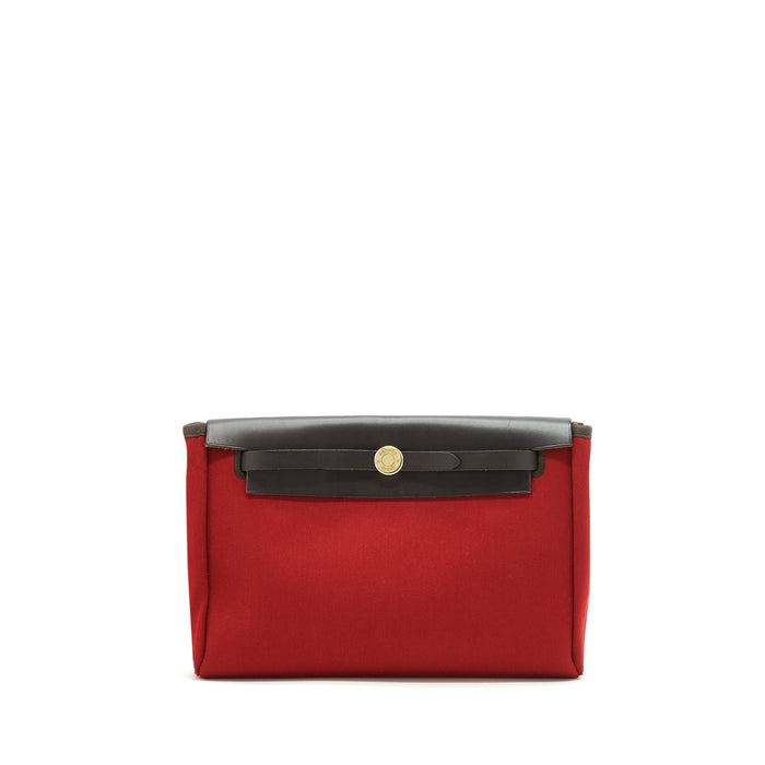 HERMES HERBAG CLUTCH BAG CANVAS ORANGE/RED