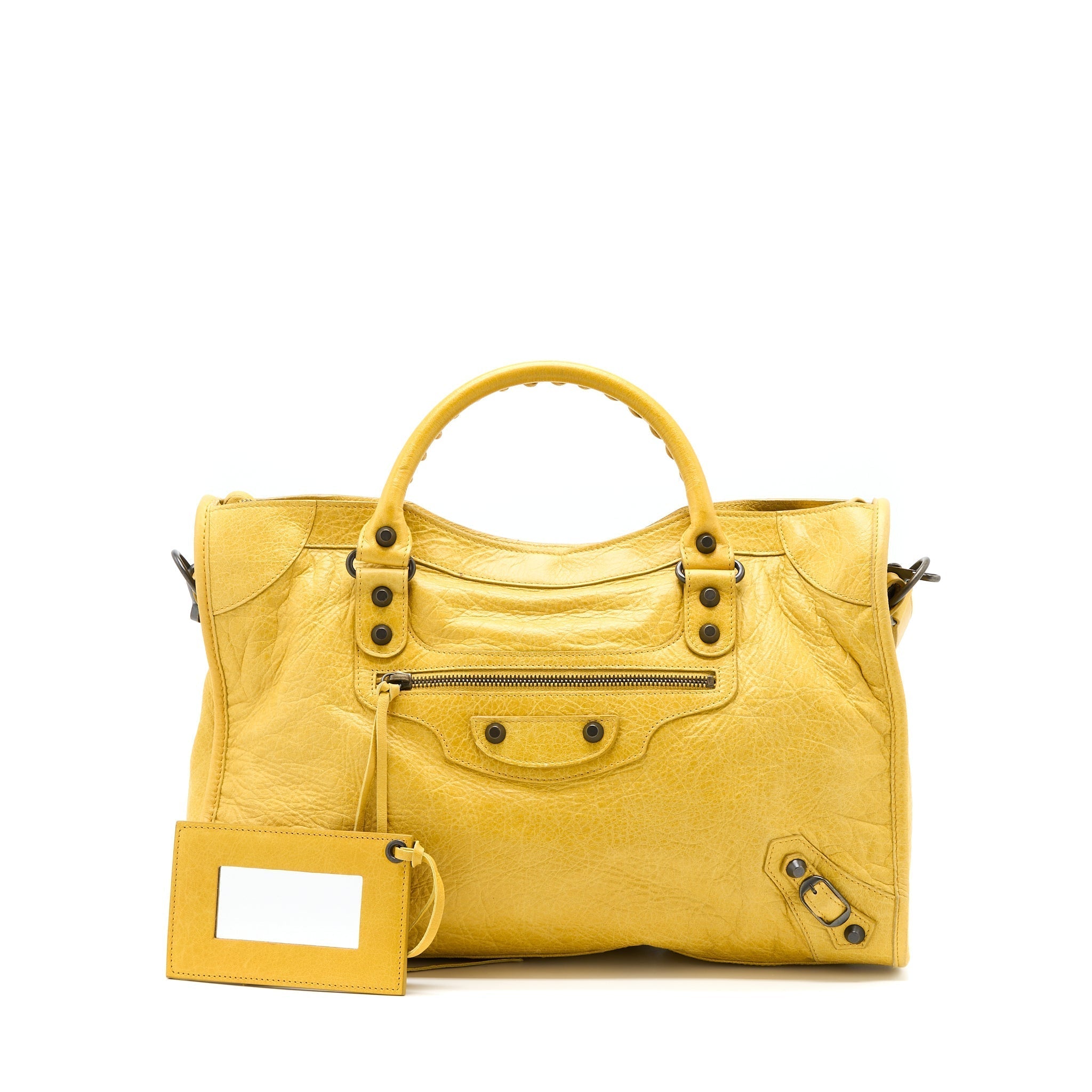 BALENCIAGA CLASSIC CITY BAG LAMBSKIN YELLOW WITH BLACK HARDWARE