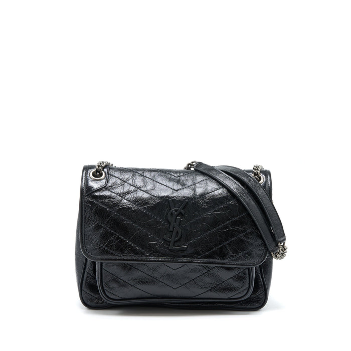 SAINT LAURENT MEDIUM NIKI CHAIN BAG AGED CALFSKIN BLACK RUTHENIUM HARDWARE