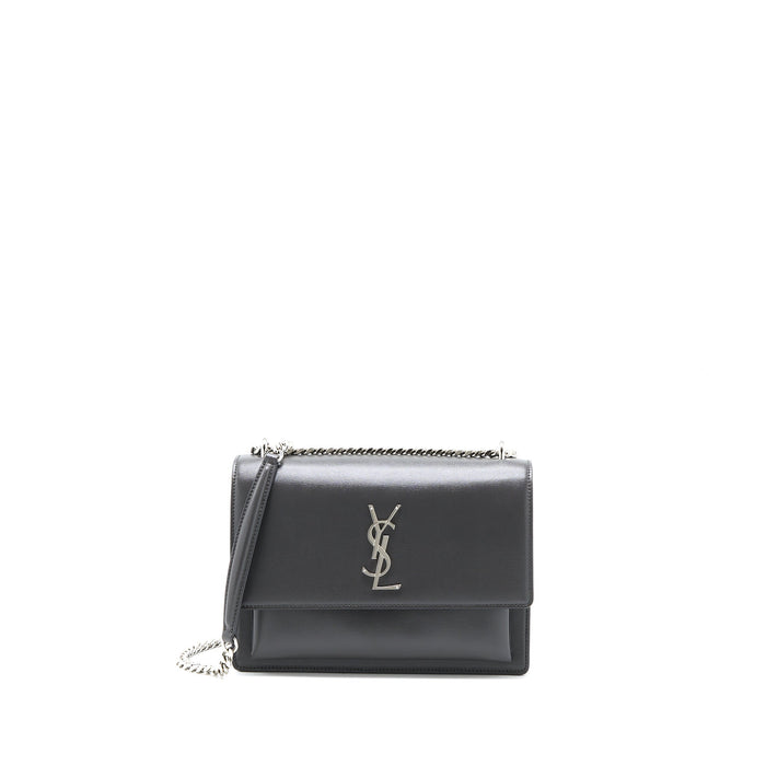 SAINT LAURENT SUNSET CHAIN BAG CALFSKIN DARK GREY SHW