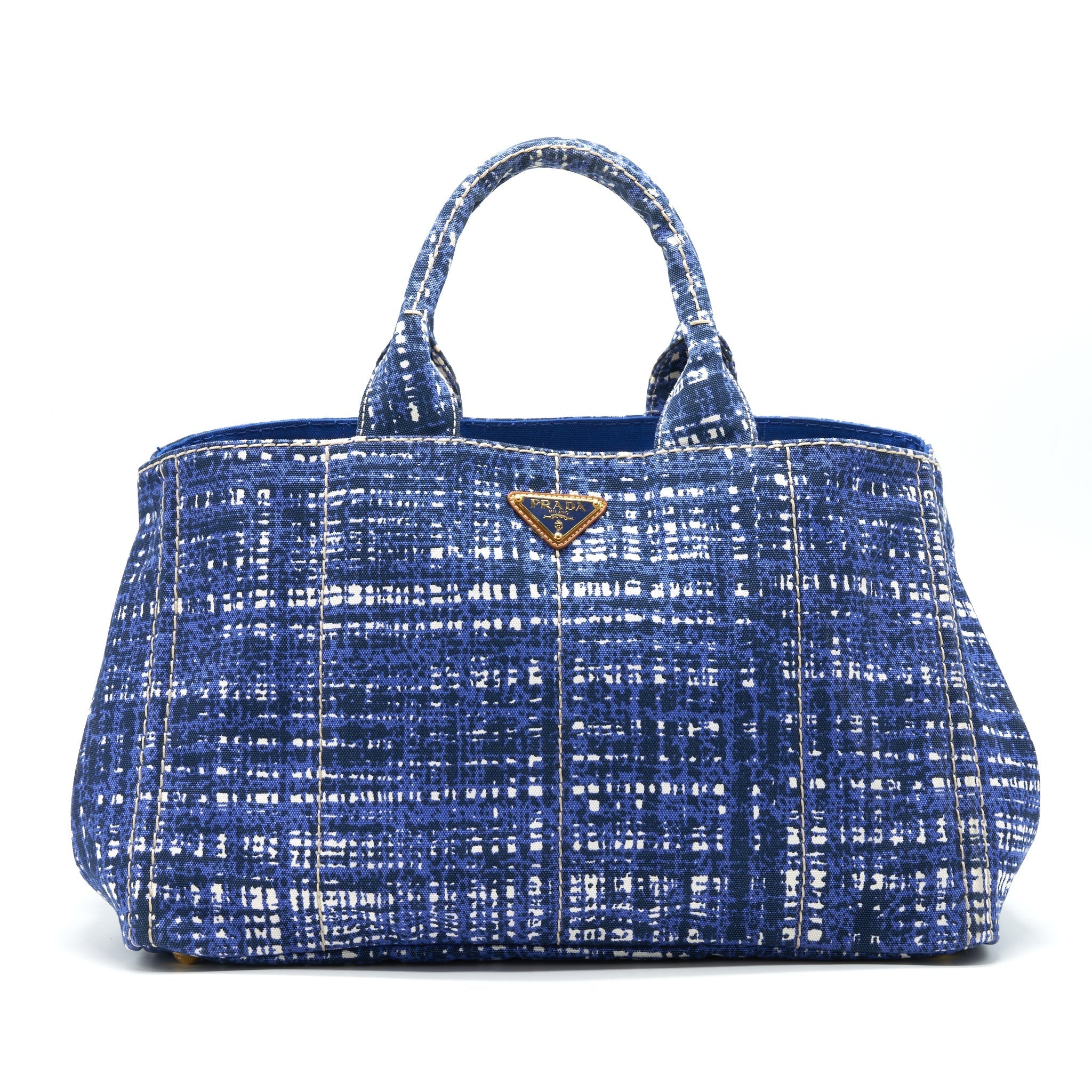 PRADA CANVAS SHOPPING TOTE BAG BLUE