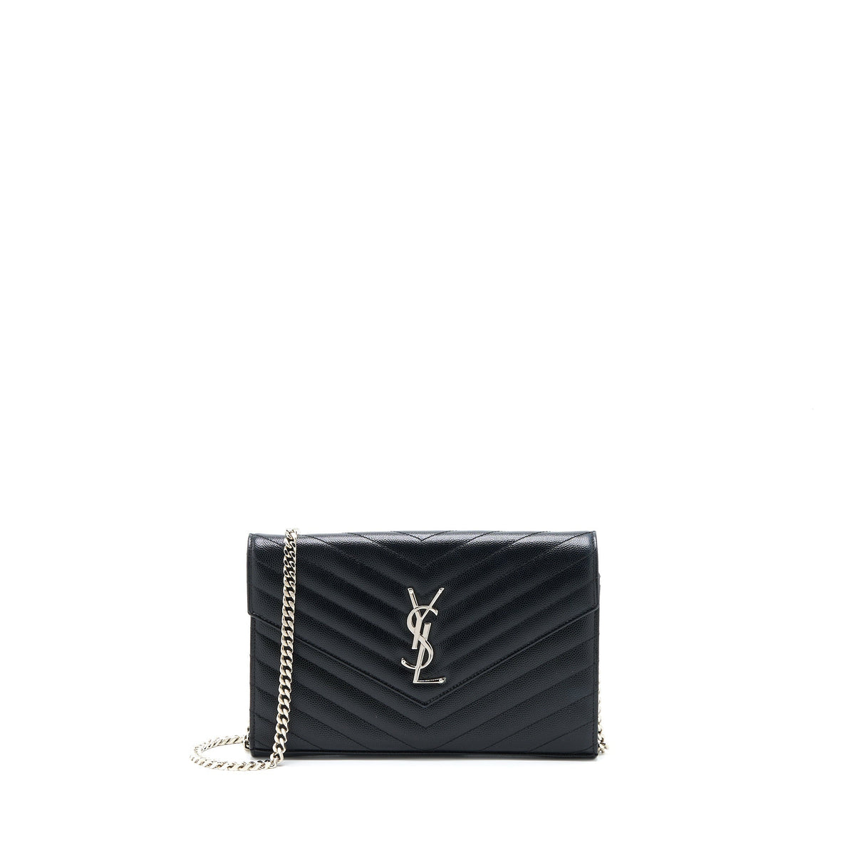 SAINT LAURENT ENVELOP CHAIN WALLET GRAINED CALFSKIN BLACK SHW