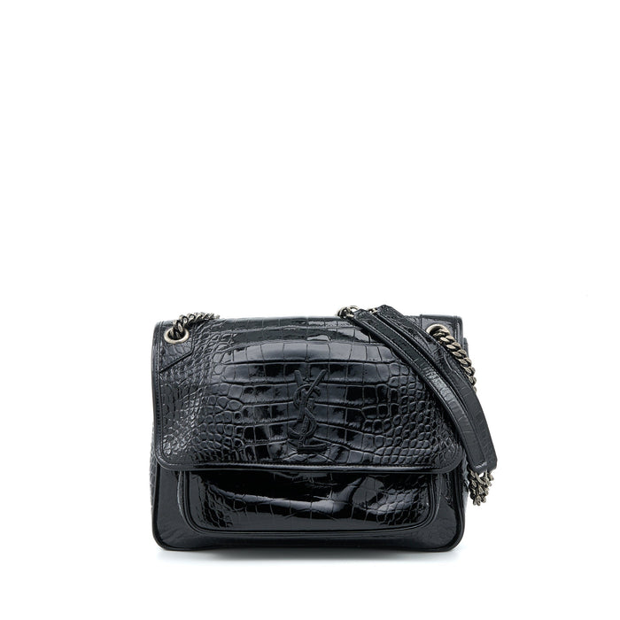 SAINT LAURENT MEDIUM NIKI CHAIN BAG PATENT BLACK SHW