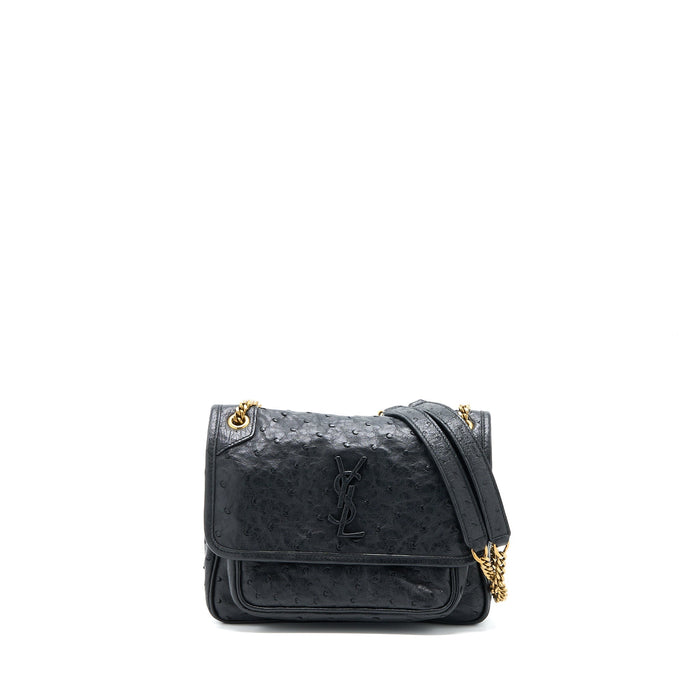 SAINT LAURENT NIKI BABY OSTRICH BLACK GHW