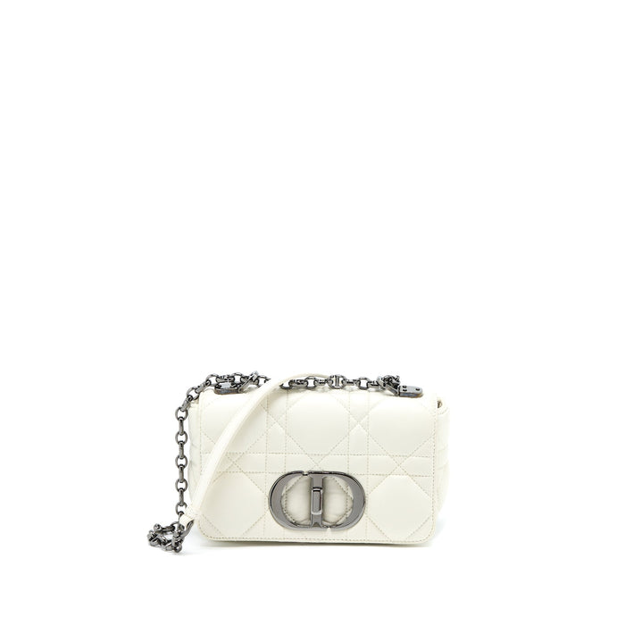 DIOR SMALL DIOR CARO BAG LATTE QUILTED MACROCANNAGE CALFSKIN WHITE BLACK HARDWARE