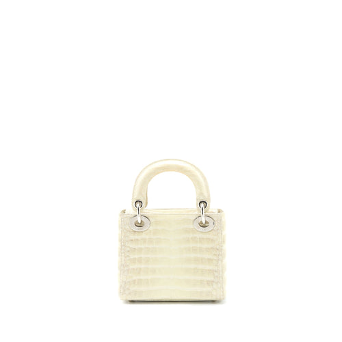 DIOR MINI LADY DIOR HIMALAYAN CROCODILE WHITE SHW