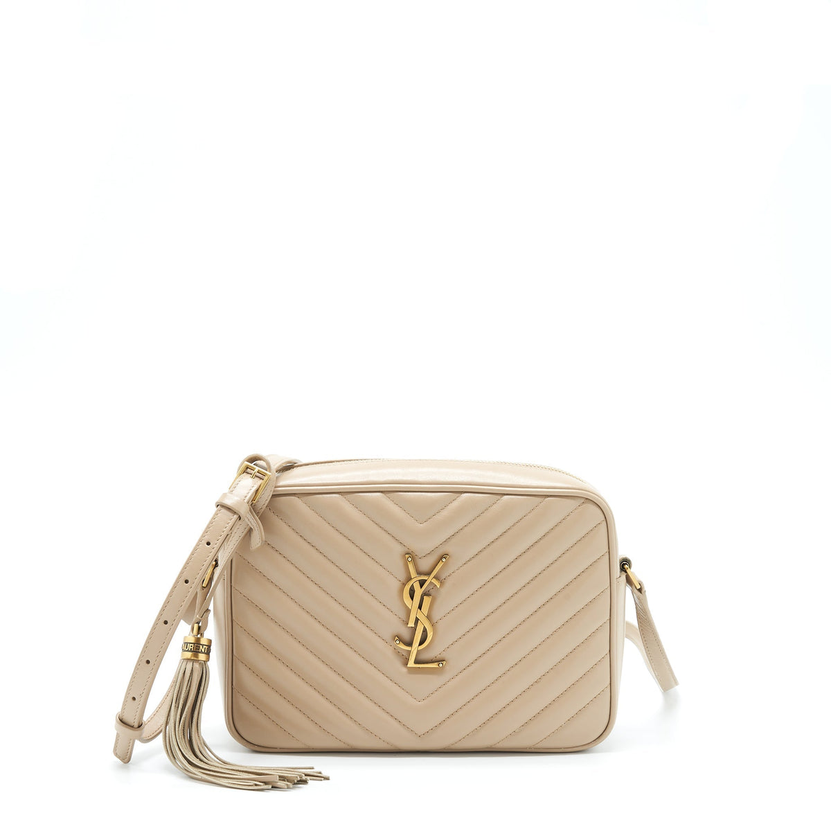 SAINT LAURENT LOU CAMERA BAG CALFSKIN DARK BEIGE GHW