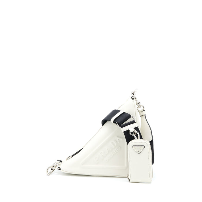 PRADA TRIANGLE LEATHER SHOULDER BAG WHITE SHW