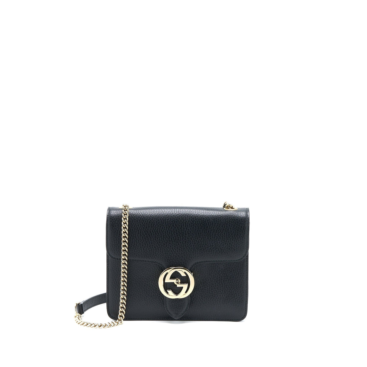 GUCCI INTERLOCKING SMALL SHOULDER BAG BLACK LGHW