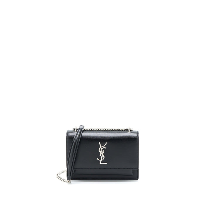 SAINT LAURENT SUNSET CHAIN WALLET SMOOTH CALFSKIN BLACK SHW