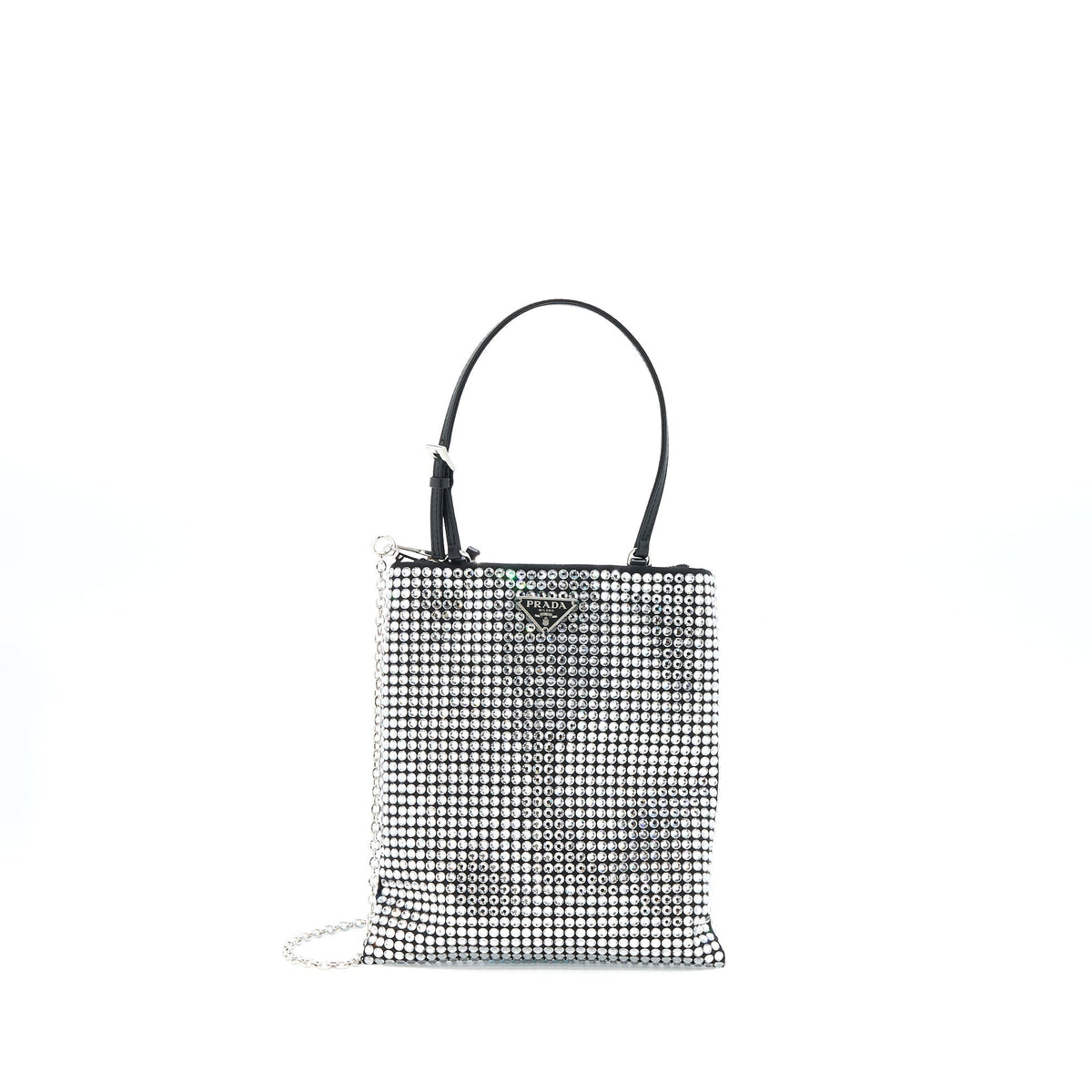 PRADA CRYSTAL SATIN HANDBAG WITH CRYSTAL BLACK SHW