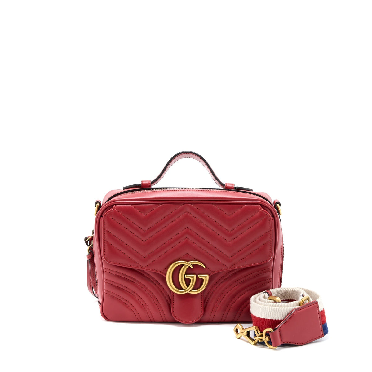 GUCCI SYLVIE WEB GG MARMONT BAG CALFSKIN RED GHW