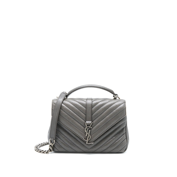SAINT LAURENT COLLEGE BAG CALFSKIN GREY WITH RUTHENIUM HARDWARE