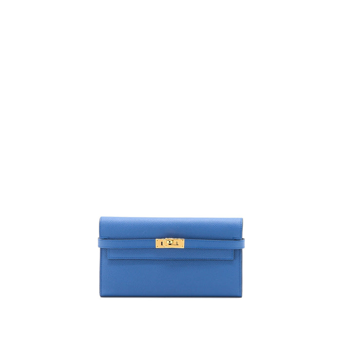 HERMES KELLY LONG WALLET EPSOM BLUE GHW
