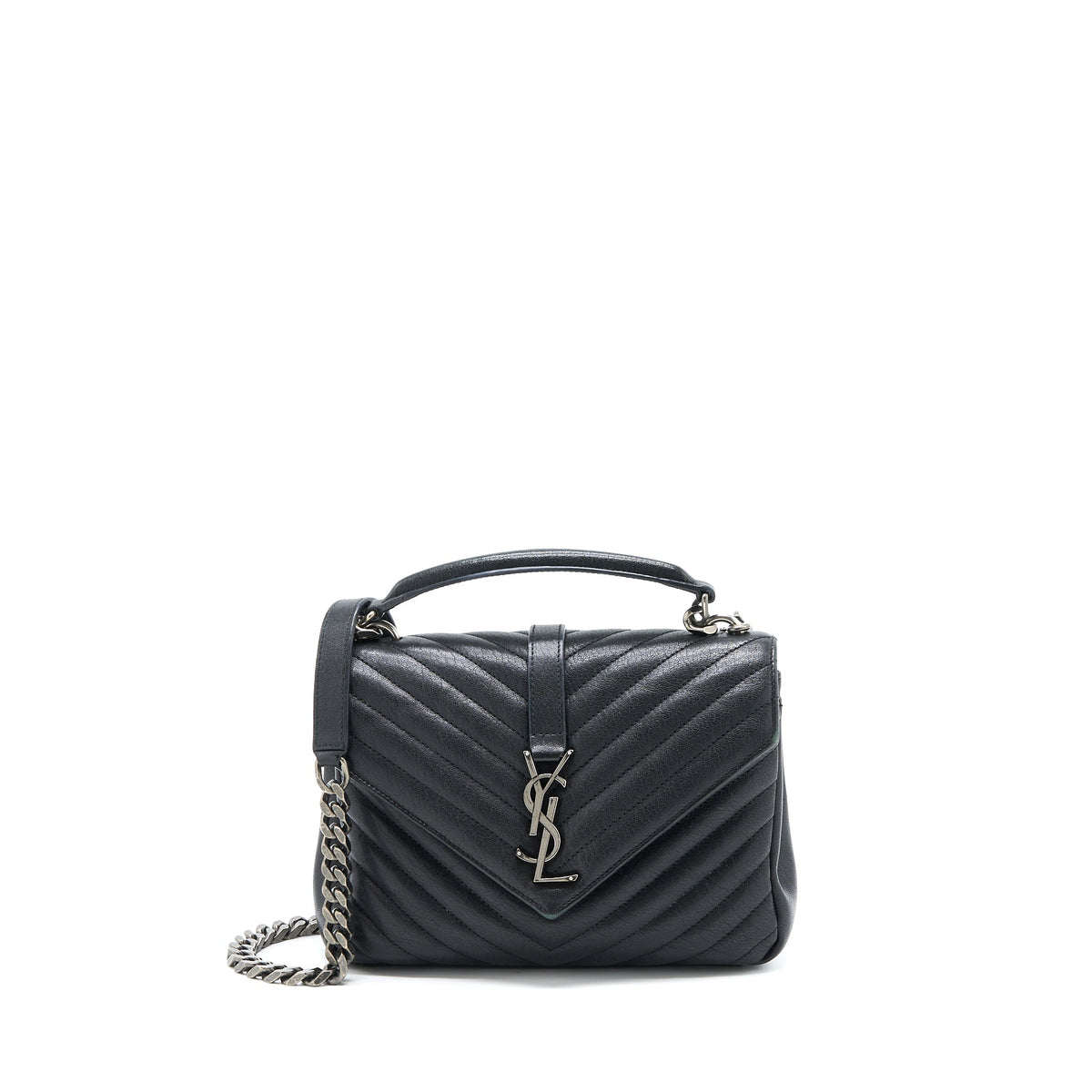SAINT LAURENT/YSL QUILTED MEDIUM COLLEGE BAG LAMBSKIN BLACK RUTHENIUM HARDWARE