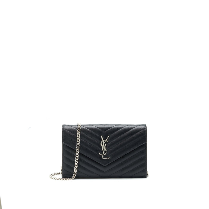 SAINT LAURENT ENVELOPE CHAIN WALLET BLACK WITH SHW