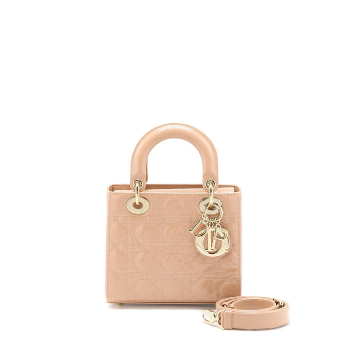 DIOR SMALL LADY DIOR PATENT LEATHER BEIGE LGHW