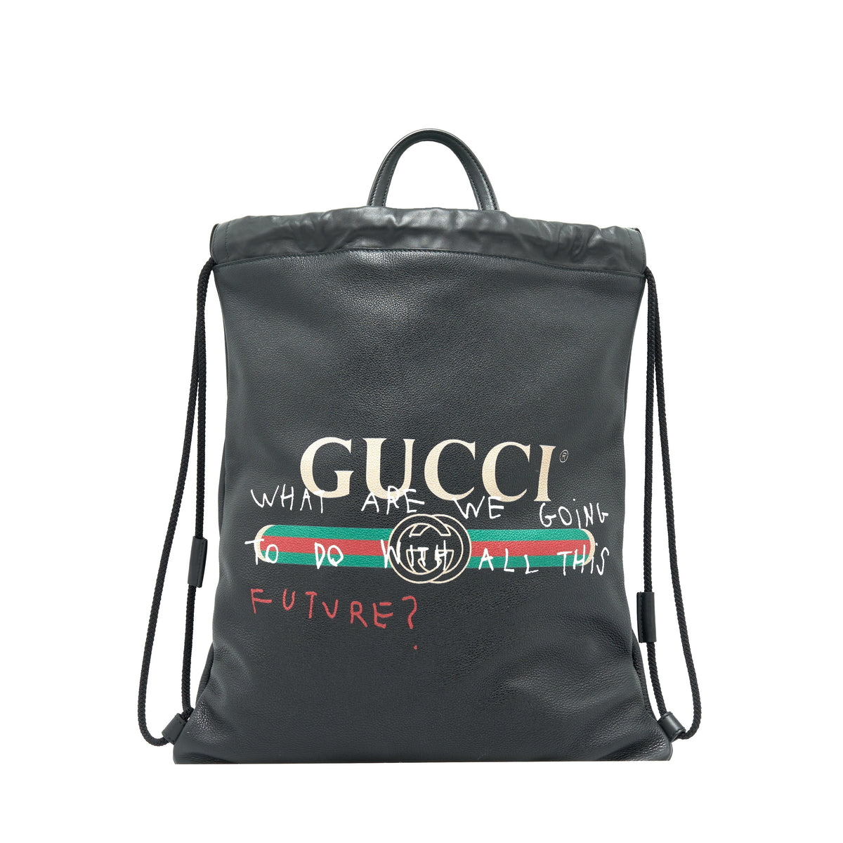 GUCCI LOGO PRINTED DRAWSTRING BACKPACK BLACK