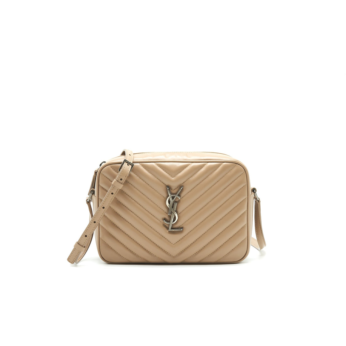 SAINT LAURENT LOU CAMERA LEATHER CROSSBODY BAG BEIGE