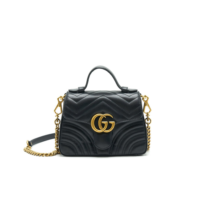 GUCCI GG MARMONT MINI TOP HANDLE BAG BLACK