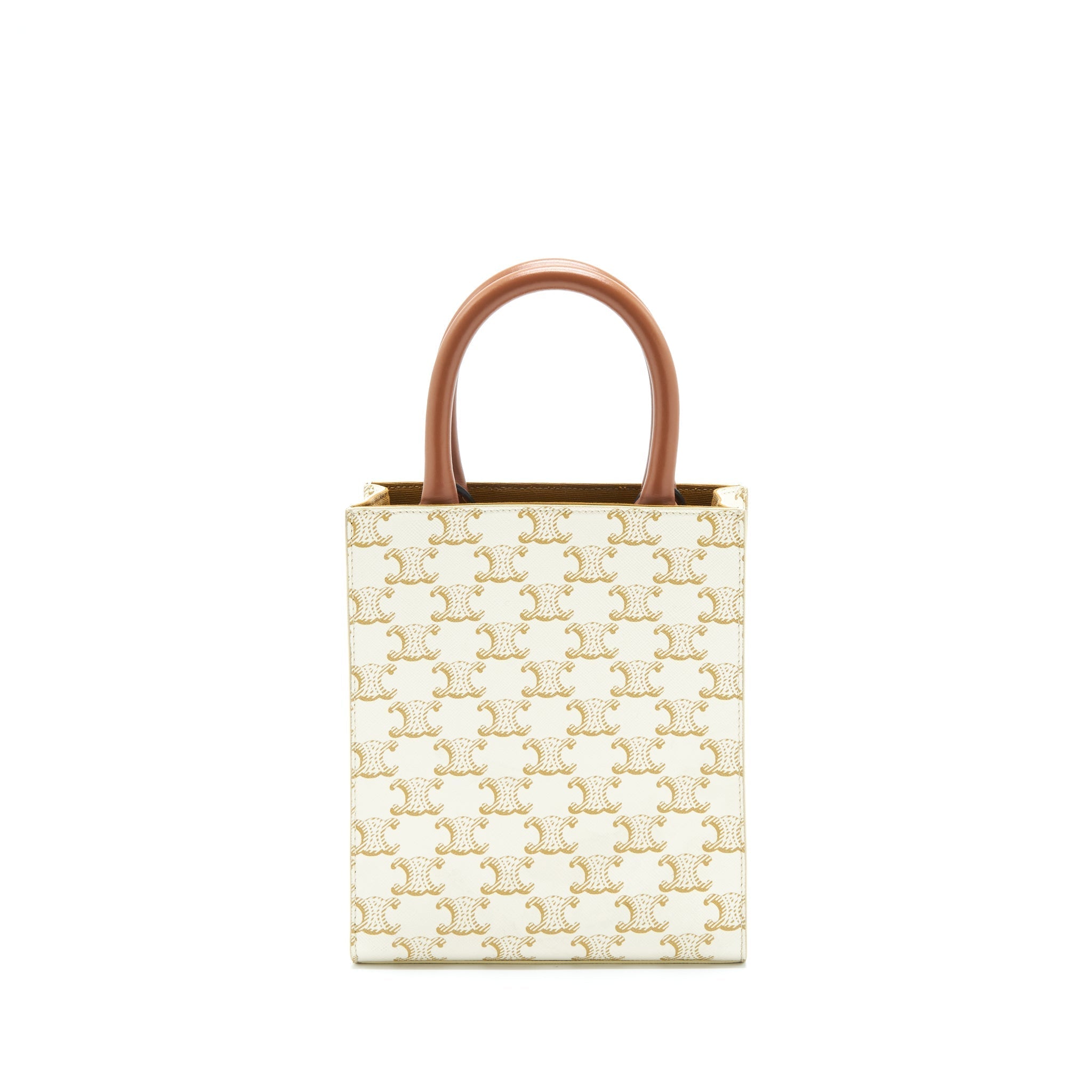 CELINE MINI VERTICAL TOTE CABAS IN TRIOMPHE CANVAS/CALFSKIN WHITE