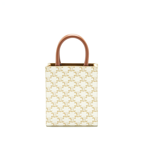 CELINE MINI VERTICAL TOTE CABAS IN TRIOMPHE CANVAS/CALFSKIN WHITE