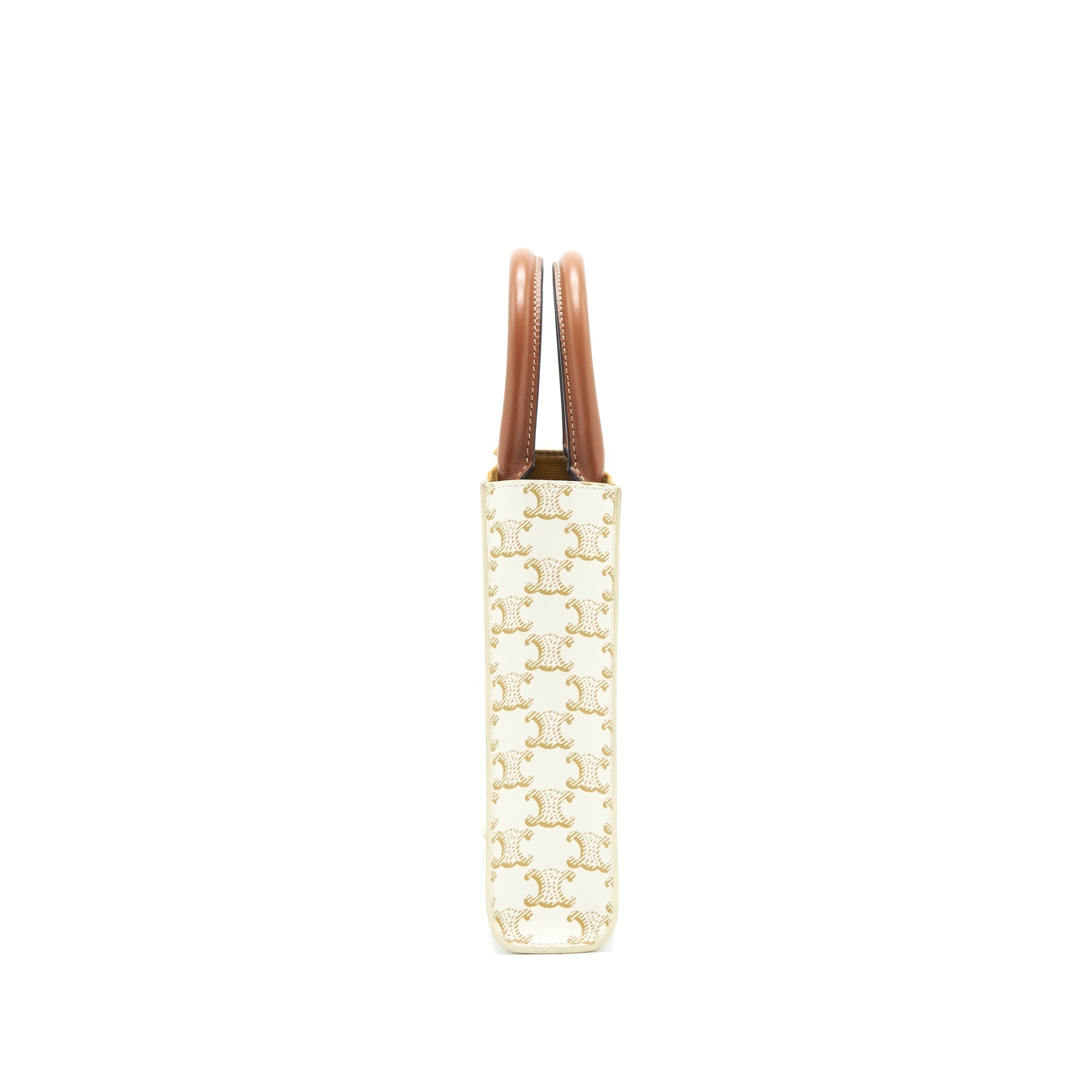 CELINE MINI VERTICAL TOTE CABAS IN TRIOMPHE CANVAS/CALFSKIN WHITE