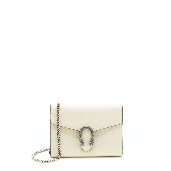 GUCCI DIONYSUS MINI CHAIN WALLET GRAINED CALFSKIN WHITE SHW